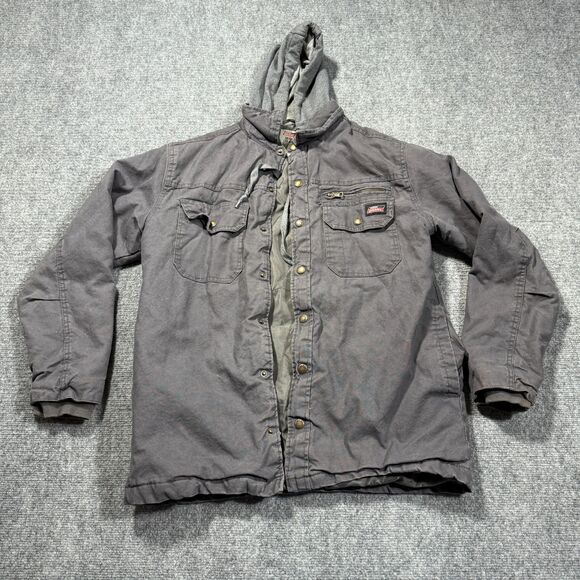 Dickies Jacket Mens Medium Gray Hoodie Lined Canvas Workwear - Picture 1 of 11